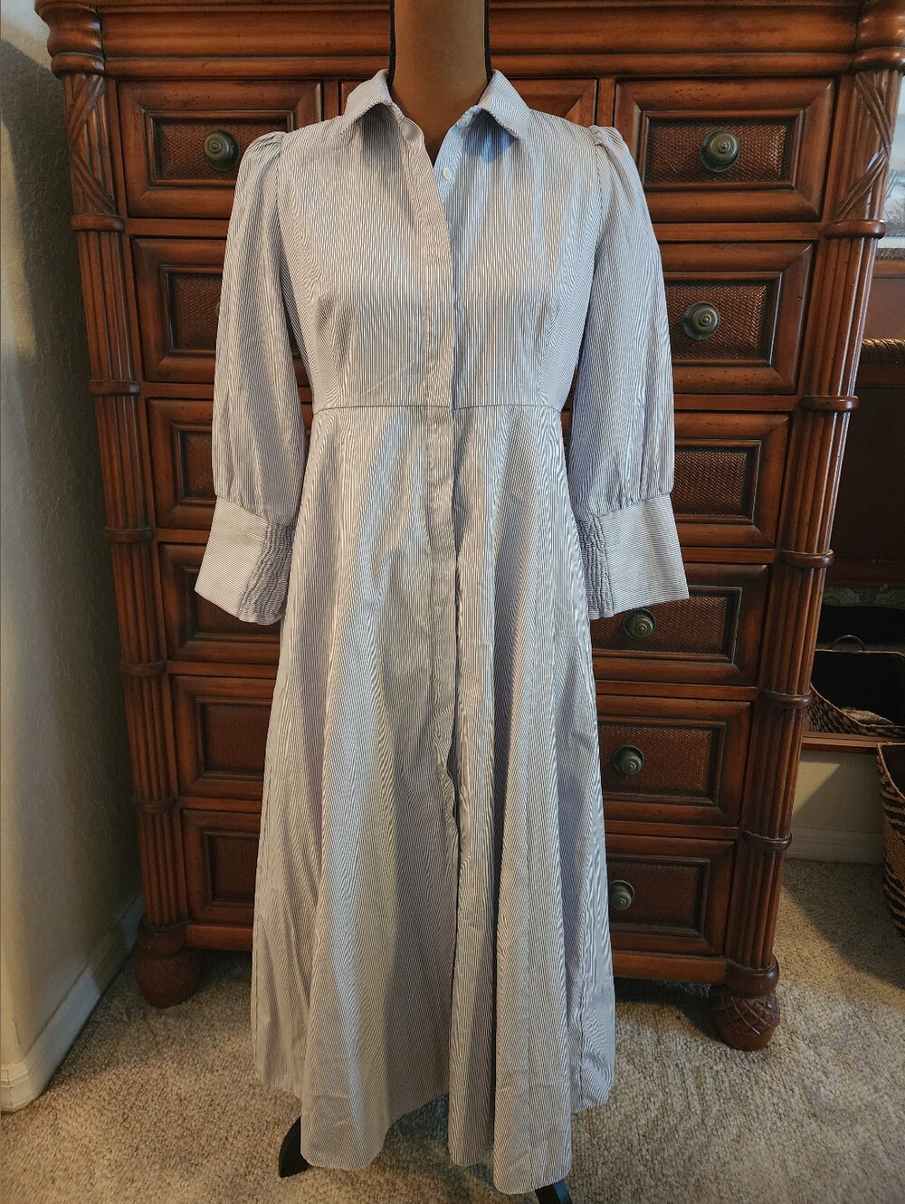 Pomander Place Tuckernuck Blue &white Pinstriped Mididress Shirt Dress
